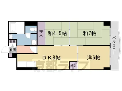 山陰本線 太秦駅(ＪＲ) 徒歩5分 6階建 築41年(3DK/2階)の間取り写真