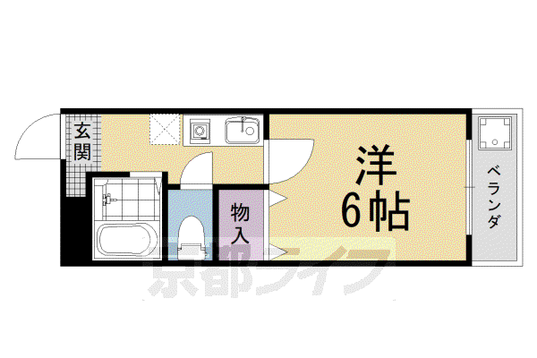 阪急電鉄京都線 西院駅(阪急) 徒歩6分 4階建 築39年(1K/2階)の間取り写真