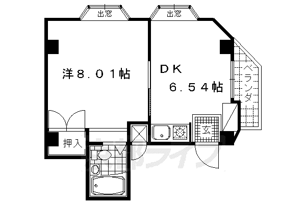 阪急電鉄京都線 西京極駅 徒歩5分 3階建 築38年(1DK/3階)の間取り写真