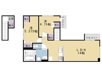 阪急電鉄京都線 桂駅 徒歩4分 3階建 築1年(2LDK/2階)の間取り写真