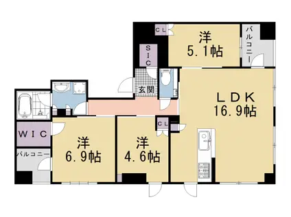 山陰本線 二条駅 徒歩12分 5階建 新築(3LDK/2階)の間取り写真