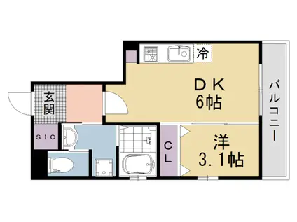 阪急電鉄京都線 西院駅(阪急) 徒歩7分 4階建 築1年(1DK/3階)の間取り写真