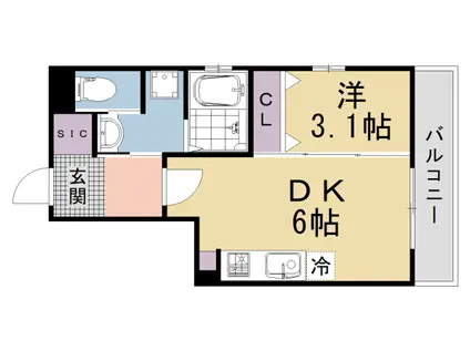 阪急電鉄京都線 西院駅(阪急) 徒歩7分 4階建 築1年(1DK/1階)の間取り写真