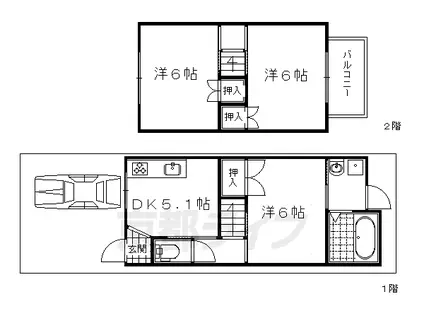 叡山電鉄 修学院駅 徒歩5分 2階建 築56年(3DK)の間取り写真