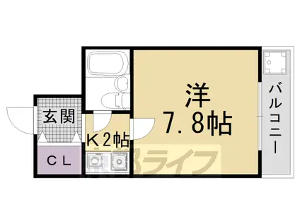 阪急電鉄京都線 西京極駅 徒歩10分 5階建 築38年(1K/3階)の間取り写真