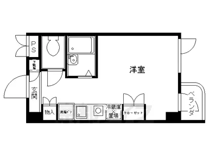 山陰本線 円町駅 徒歩3分 5階建 築44年(ワンルーム/3階)の間取り写真
