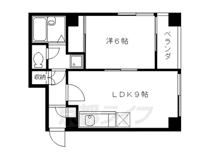 京都市東西線 西大路御池駅 徒歩3分 5階建 築38年(1LDK/2階)の間取り写真