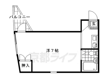 山陰本線 円町駅 徒歩2分 4階建 築39年(1K/2階)の間取り写真