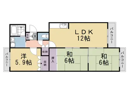 山陰本線 嵯峨嵐山駅 徒歩12分 3階建 築42年(3LDK/2階)の間取り写真