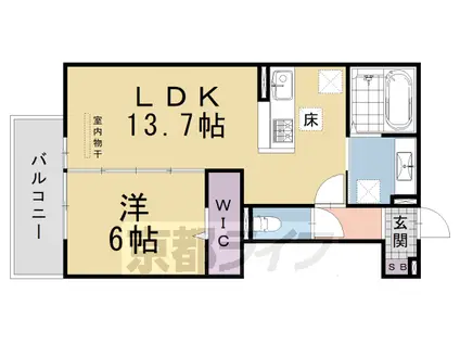 東海道本線 桂川駅(京都) 徒歩13分 3階建 築1年(1LDK/1階)の間取り写真