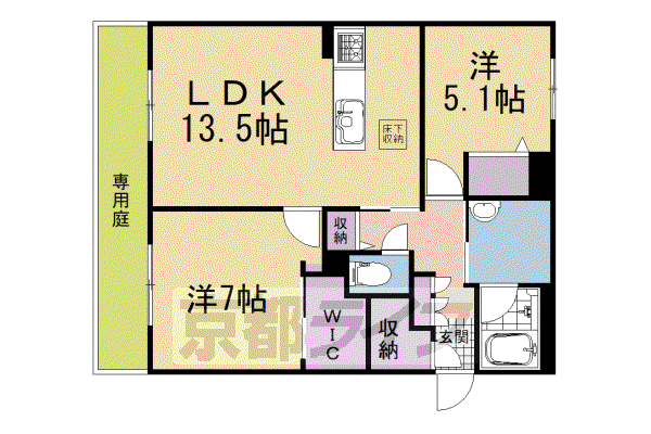 近鉄京都線 久津川駅 徒歩8分 2階建 新築(2LDK/1階)の間取り写真