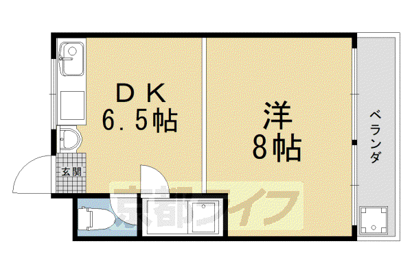 阪急電鉄京都線 西京極駅 徒歩10分 4階建 築51年(1DK/2階)の間取り写真