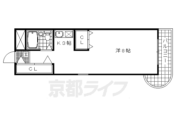 阪急電鉄京都線 西院駅(阪急) 徒歩8分 4階建 築38年(1K/2階)の間取り写真