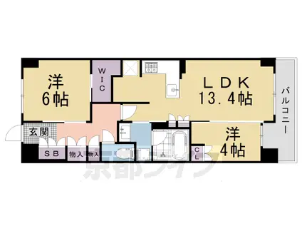山陰本線 丹波口駅 徒歩2分 9階建 築1年(2LDK/6階)の間取り写真