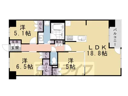 山陰本線 丹波口駅 徒歩2分 9階建 築1年(3LDK/7階)の間取り写真
