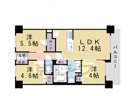 山陰本線 丹波口駅 徒歩2分 9階建 築1年(3LDK/9階)の間取り写真