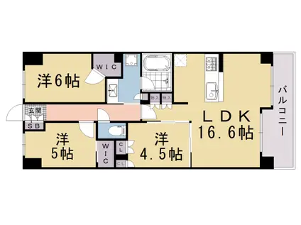 山陰本線 丹波口駅 徒歩2分 9階建 築1年(3LDK/9階)の間取り写真