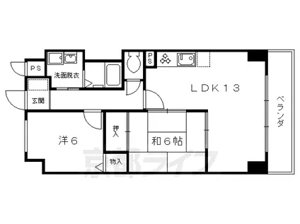 山陰本線 円町駅 徒歩7分 6階建 築30年(2LDK/4階)の間取り写真
