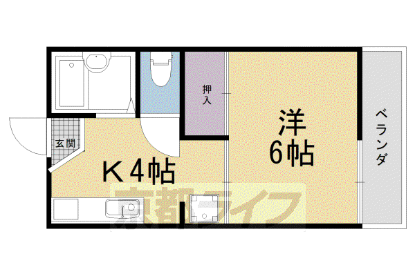 阪急電鉄京都線 西院駅(阪急) 徒歩12分 2階建 築37年(1K/2階)の間取り写真