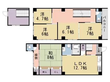 山陰本線 二条駅 徒歩15分 3階建 築49年(5LDK)の間取り写真