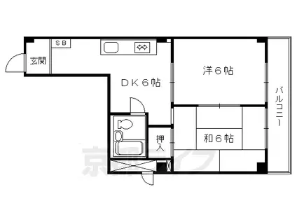 阪急電鉄京都線 西京極駅 徒歩10分 5階建 築39年(2DK/2階)の間取り写真