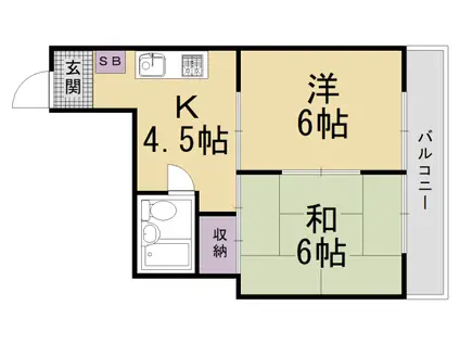 阪急電鉄京都線 西京極駅 徒歩10分 5階建 築40年(2DK/2階)の間取り写真