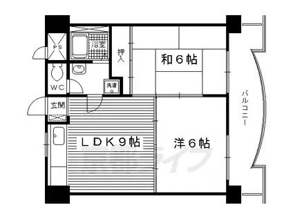 京都市東西線 西大路御池駅 徒歩6分 4階建 築37年(2LDK/3階)の間取り写真