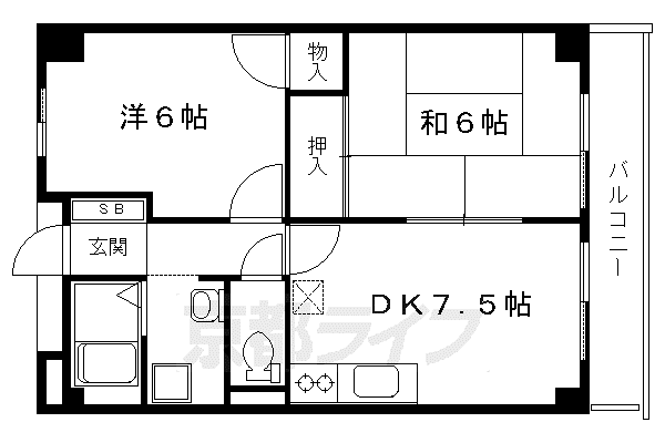 阪急電鉄京都線 西院駅(阪急) 徒歩10分 6階建 築36年(2DK/5階)の間取り写真