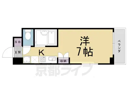 阪急電鉄京都線 西院駅(阪急) 徒歩6分 4階建 築27年(1K/2階)の間取り写真