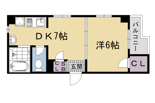 山陰本線 丹波口駅 徒歩3分 3階建 築27年(1DK/2階)の間取り写真