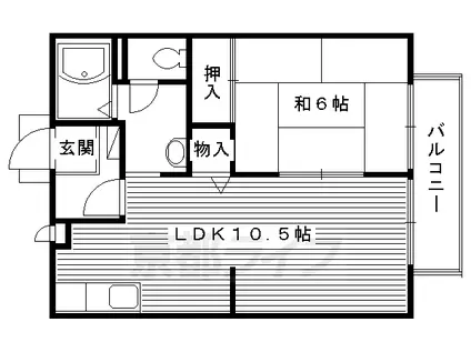 京都市東西線 太秦天神川駅 徒歩6分 2階建 築28年(1LDK/1階)の間取り写真