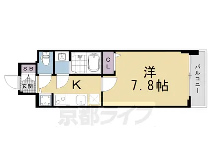 京都市烏丸線 十条駅(京都市営) 徒歩4分 7階建 新築(1K/2階)の間取り写真