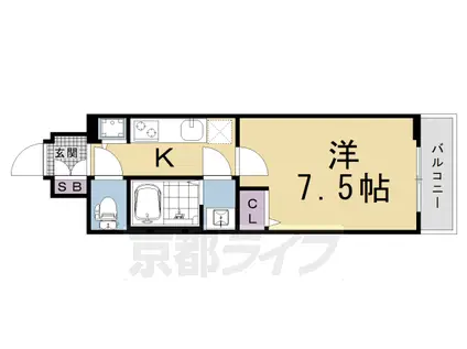 京都市烏丸線 十条駅(京都市営) 徒歩4分 7階建 新築(1K/2階)の間取り写真