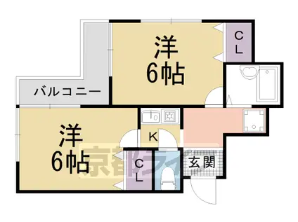 山陰本線 円町駅 徒歩10分 4階建 築36年(2K/1階)の間取り写真