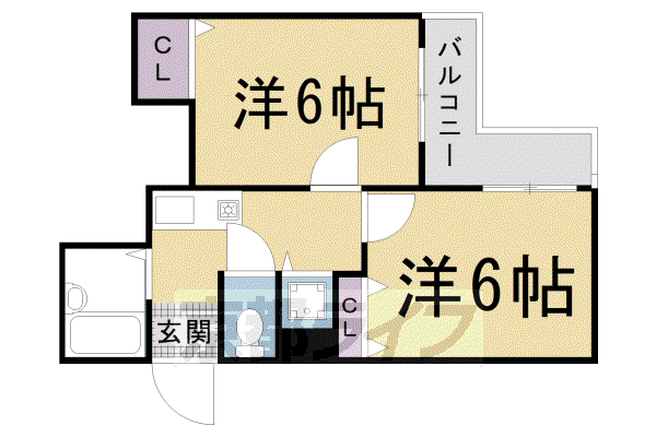山陰本線 円町駅 徒歩10分 4階建 築36年(2K/3階)の間取り写真