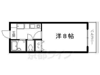 京都市烏丸線 烏丸御池駅 徒歩10分 7階建 築27年(1K/4階)の間取り写真