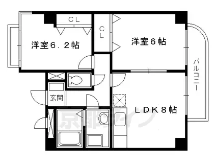 東海道本線 西大路駅 徒歩12分 5階建 築26年(2LDK/4階)の間取り写真