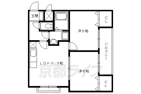 東海道本線 西大路駅 徒歩12分 5階建 築26年(2LDK/5階)の間取り写真