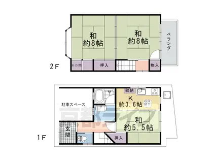 近鉄京都線 向島駅 徒歩10分 2階建 築34年(3K)の間取り写真
