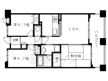 東海道本線 西大路駅 徒歩10分 10階建 築26年(3LDK/4階)の間取り写真