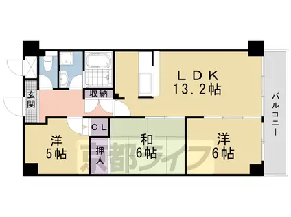 近鉄京都線 十条駅(近鉄) 徒歩11分 6階建 築31年(3LDK/4階)の間取り写真