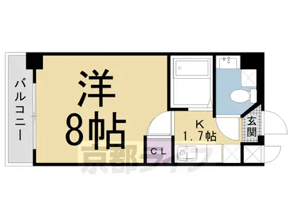 山陰本線 円町駅 徒歩6分 4階建 築29年(1K/4階)の間取り写真