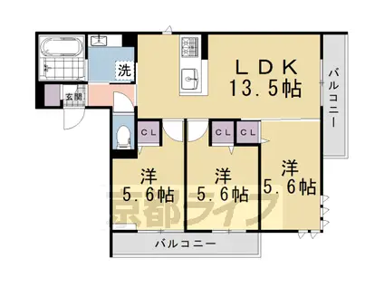 京都市烏丸線 北大路駅 徒歩10分 3階建 新築(3LDK/1階)の間取り写真