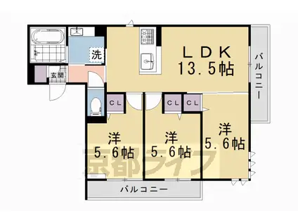 京都市烏丸線 北大路駅 徒歩10分 3階建 新築(3LDK/3階)の間取り写真