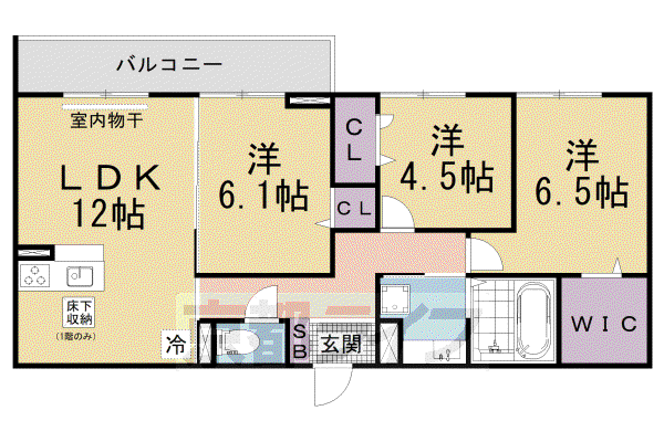 LUMIEREDUSOIRDEUX(3LDK/1階)の間取り写真