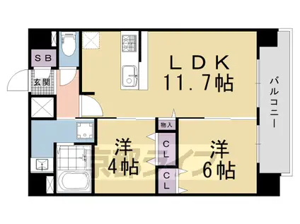 近鉄京都線 十条駅(近鉄) 徒歩10分 7階建 新築(2LDK/7階)の間取り写真