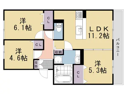阪急電鉄京都線 西向日駅 徒歩30分 3階建 新築(3LDK/3階)の間取り写真