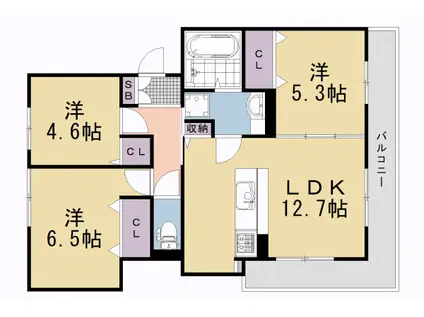 阪急電鉄京都線 西向日駅 徒歩30分 3階建 新築(3LDK/3階)の間取り写真