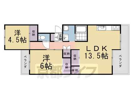 阪急電鉄京都線 西向日駅 徒歩38分 5階建 築38年(2LDK/2階)の間取り写真