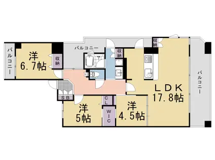 レスポワール向日町ステーションフロント(3LDK/8階)の間取り写真